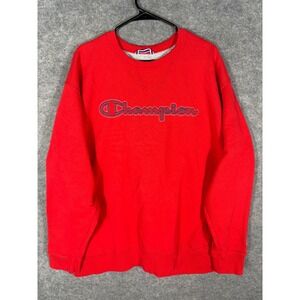 Champion Sweatshirt Mens 2XL Red Crew Neck Pullover Logo Long Sleeve